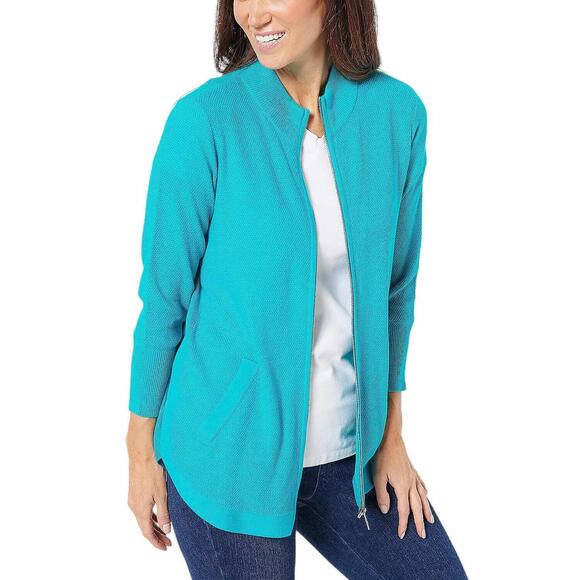 Belle by Kim Gravel Tops - Belle by Kim Gravel Mock Neck Zip Front Sweater Blue Bird - Regular